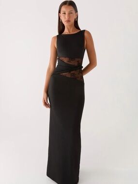Peppermayo Black Sleeveless Lace-Panel Maxi Dress